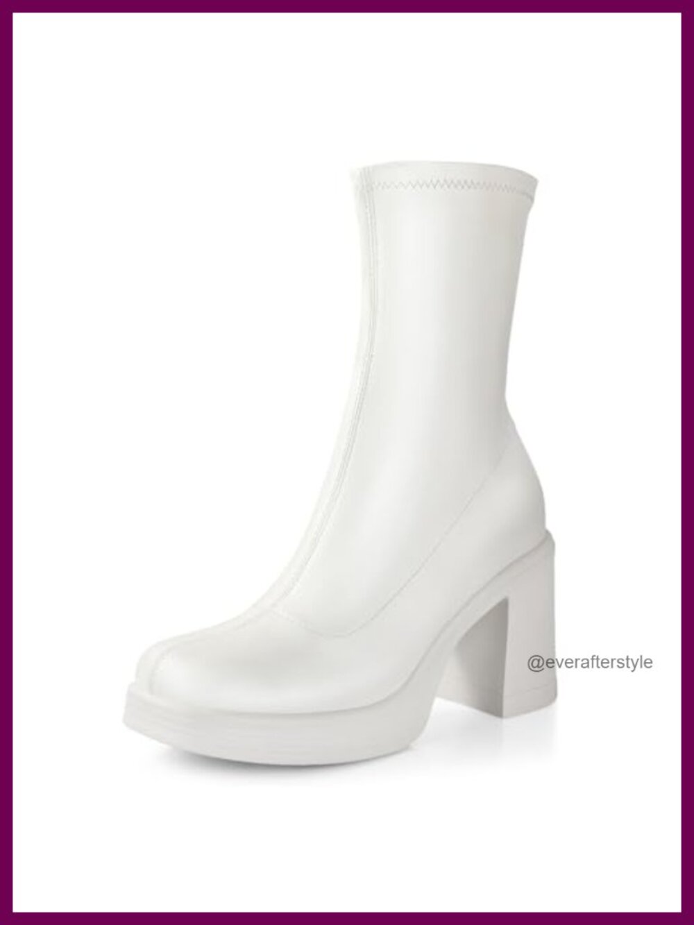 Chunky High Heel Platform Ankle Boots with Side Zipper Square Toe PU Leather